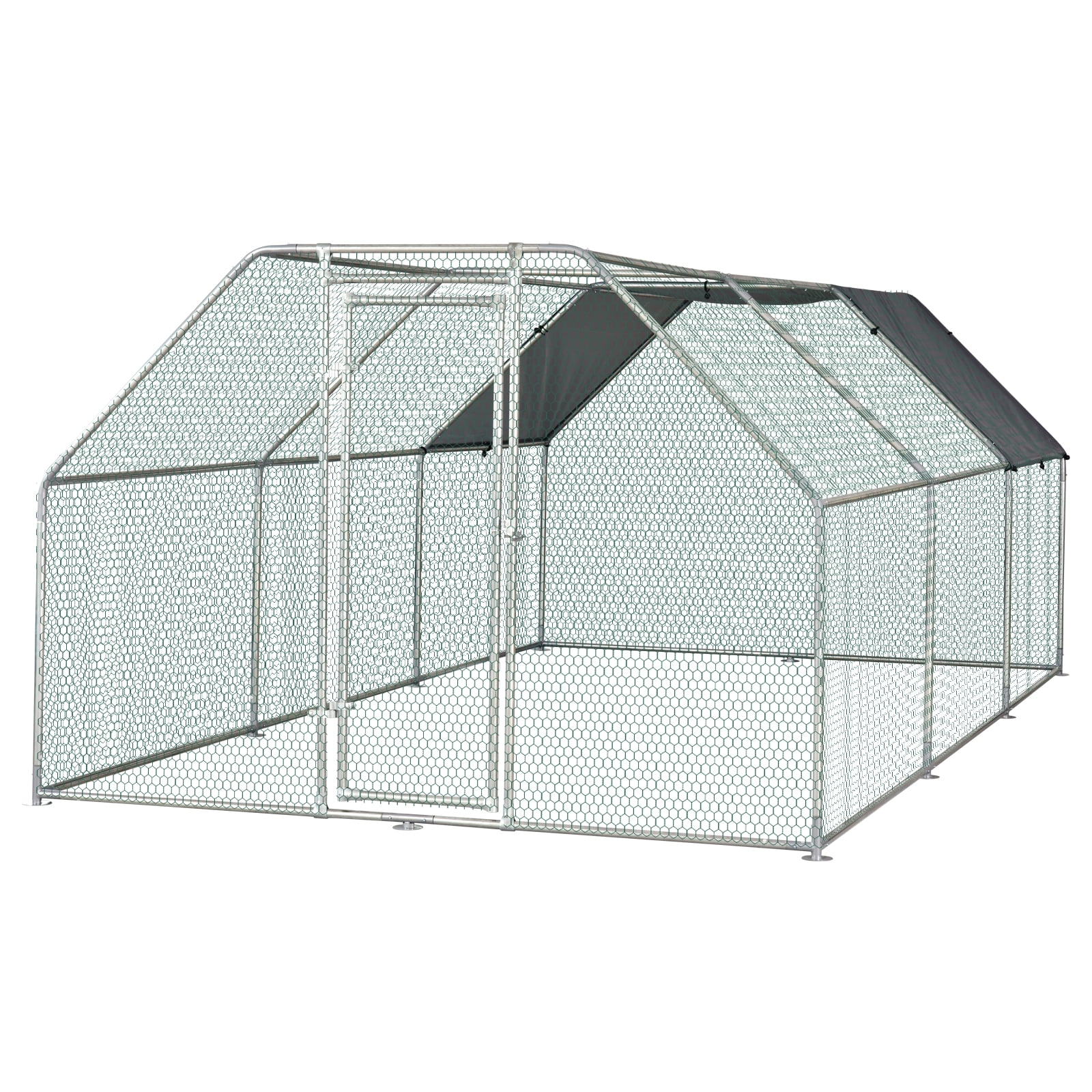 PawHut Galvanized Metal Chicken Coop Cage with Cover, WalkIn Pen Run