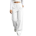thumbnail image 3 of Straight Leg Sweatpants for Women, High Waisted Jogger Pants with Elastic Waist & Side Pockets, Work Running Fitness Wear | VerBelle,White M, 3 of 8