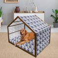 thumbnail image 2 of Dahlia Flower Pet House, Dotted Digital Paint of Dahlia Botanical Curved Rolled Wild Ray Blunts Design, Outdoor & Indoor Portable Dog Kennel with Pillow and Cover, 5 Sizes, Blue White, by Ambesonne, 2 of 4