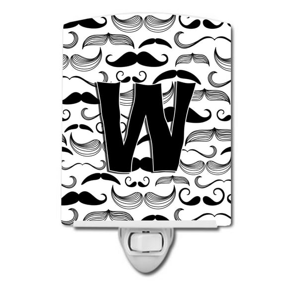 Caroline's Treasures CJ2009-WCNL Letter W Moustache Initial Ceramic Night Light, 6x4x3", multicolor