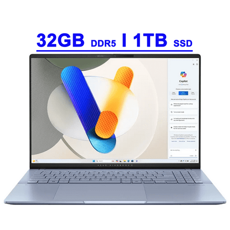 Asus Vivobook S16 Premium AI PC Laptop 16" 2.8k OLED 120Hz (600nits, 100% DCI-P3) Intel 16-core Ultra 9 285H 32GB DDR5 1TB SSD RGB Backlit Harman/kardon Wi-Fi7 FHD IR Privacy Camera Win11 Copilot+ AI