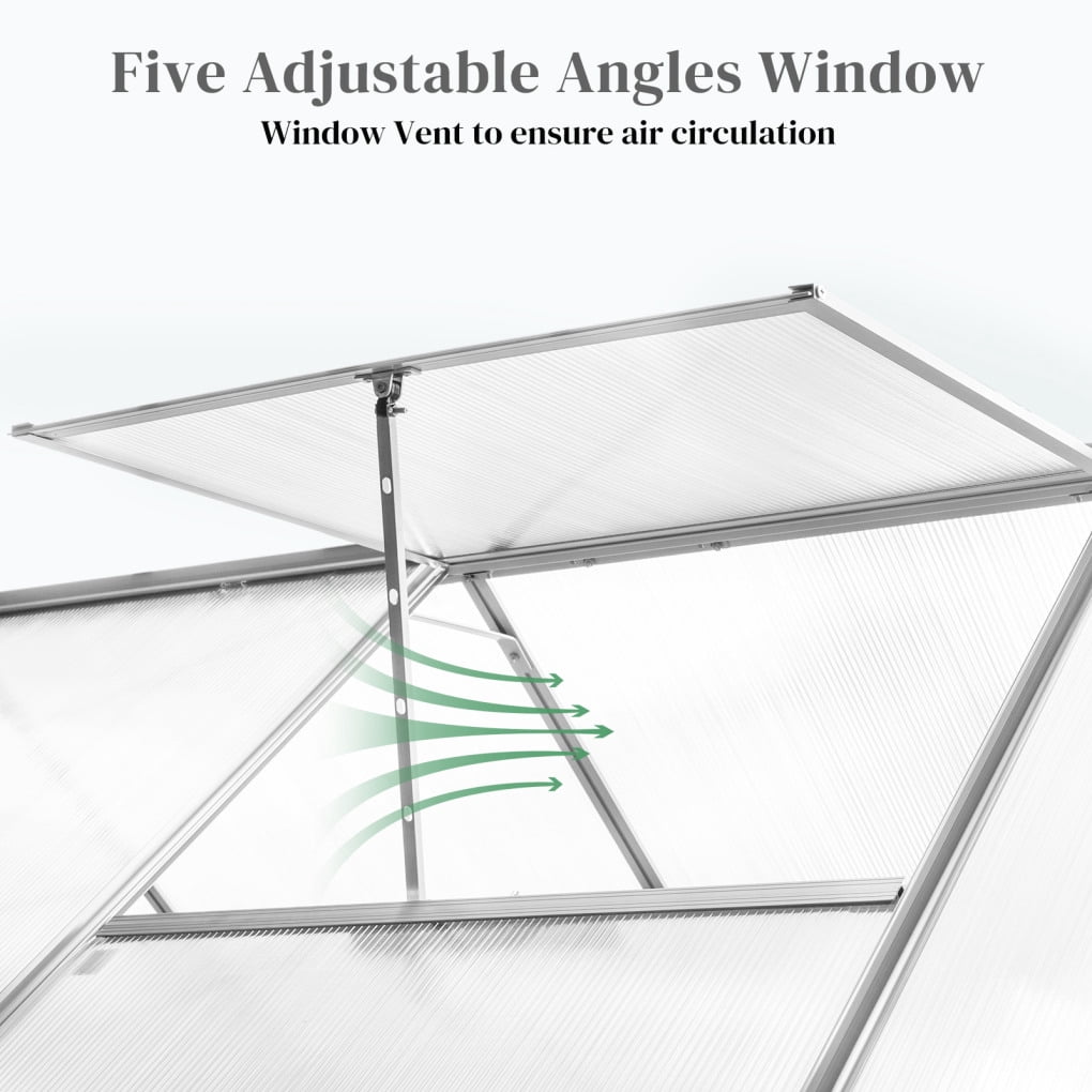 6x8 FT Greenhouse for Outdoors, Polycarbonate Greenhouse with Roof Vent and Sliding Door, Aluminum Large Walk-in Greenhouse for Outside Garden Backyard, Silver