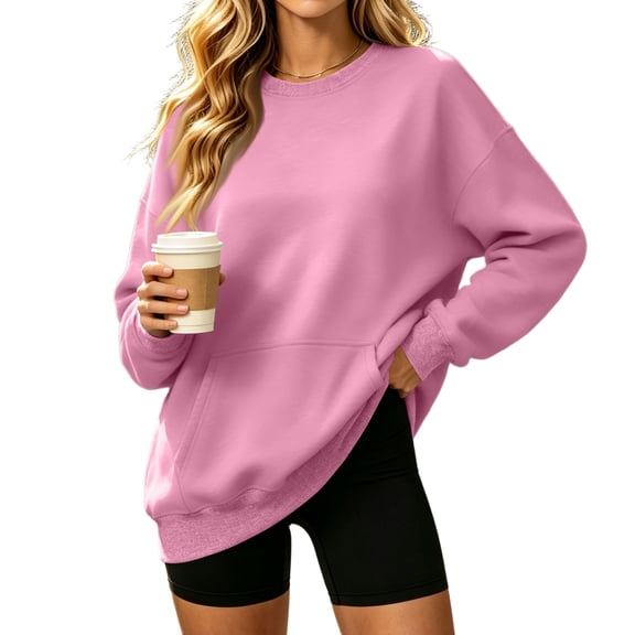 Stralyhd Crew Neck Sweatshirt for Women Oversized Loose Casual Long Sleeve Pullover Tops Comfy Soft Y2k Fall Winter Clothes Pink S