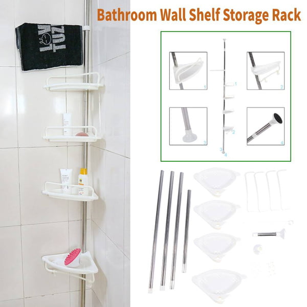 White Plastic Bathroom Corner Shower Shelf Wall Rack Storage Caddy  Organiser - L