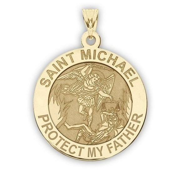 Picturesongold.Com Saint Michael - Protect My Father - Religious Medal Necklace Pendants 3/4 inch in Solid 14K Yellow Gold