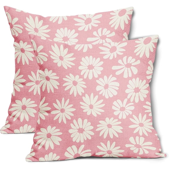 Pink Pillow Covers 20X20 Inch White Floral Daisy Geometry Decorative Couch Pillow Cases Spring Summer Flower Throw Pillows Set of 2 Farmhouse Home Decor for Room Porch Patio Couch Outdoor