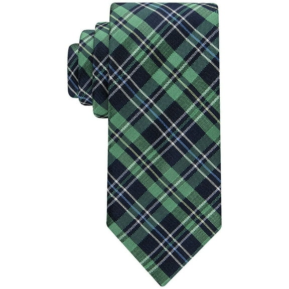 Tommy Hilfiger Mens Classic Navy Blue Green Plaid Tie