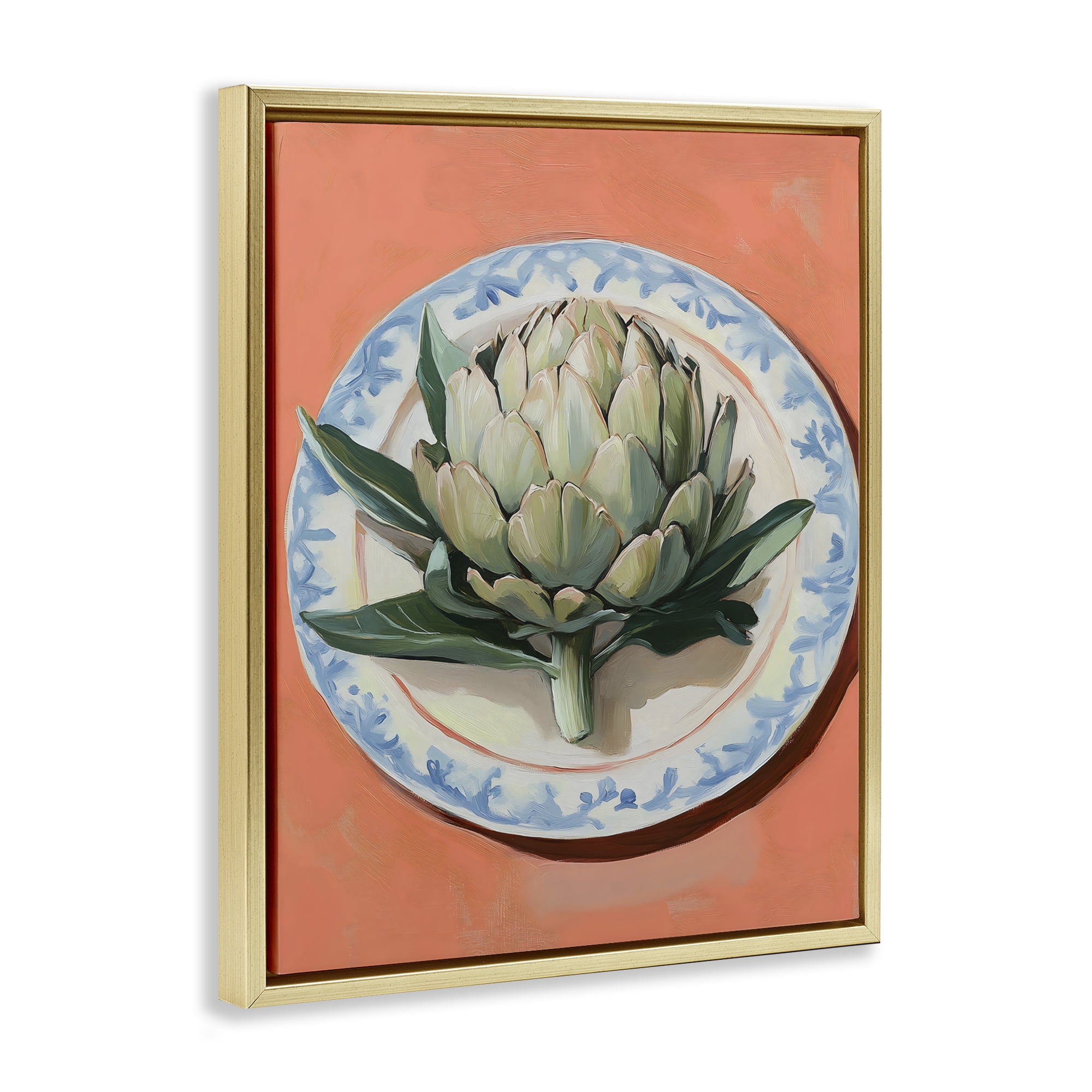 Stupell Industries Retro Artichoke over Orange Gold Framed Floater Canvas Wall Art, design by The Prints Vibe