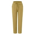 thumbnail image 4 of vigerkar Women's Cotton Linen Casual Pants Elastic Waisted Drawstring Pockets with Palazzo Trousers Business Pants Yellow, S, 4 of 6