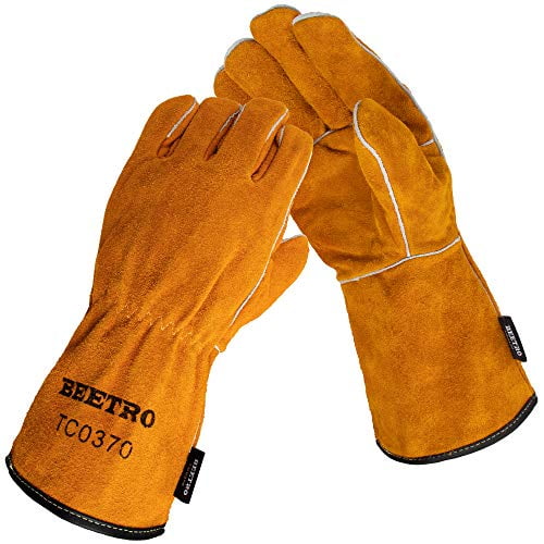 14" Long Leather Tig Mig Welders Heat Resistant Welding Gauntlets Lined Gloves 