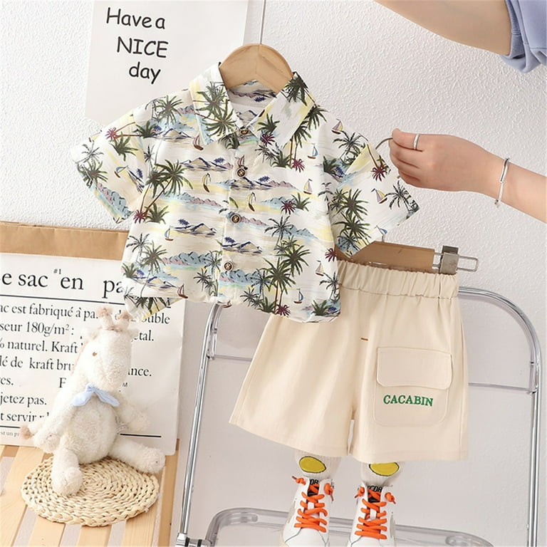 Rrunsv Boys Vacation Outfits Boy s 2 Piece Outfit Button Down Shirt and Elastic Waist Short Sets White 130 Walmart