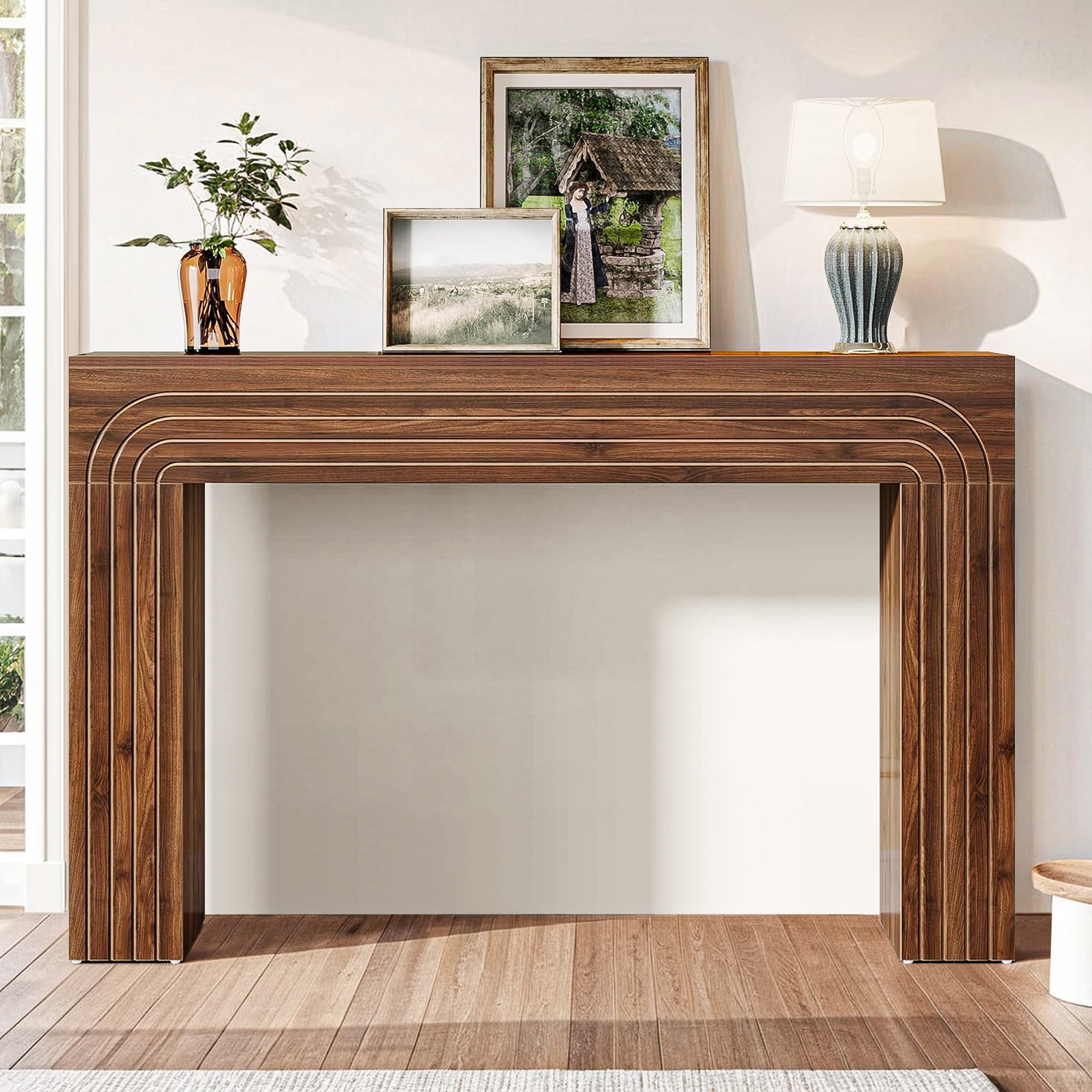 Demi Bonn 55" Wood Console Table, Farmhouse Sofa Table Hallway Table for Hallway, Bedroom, Living Room, Brown