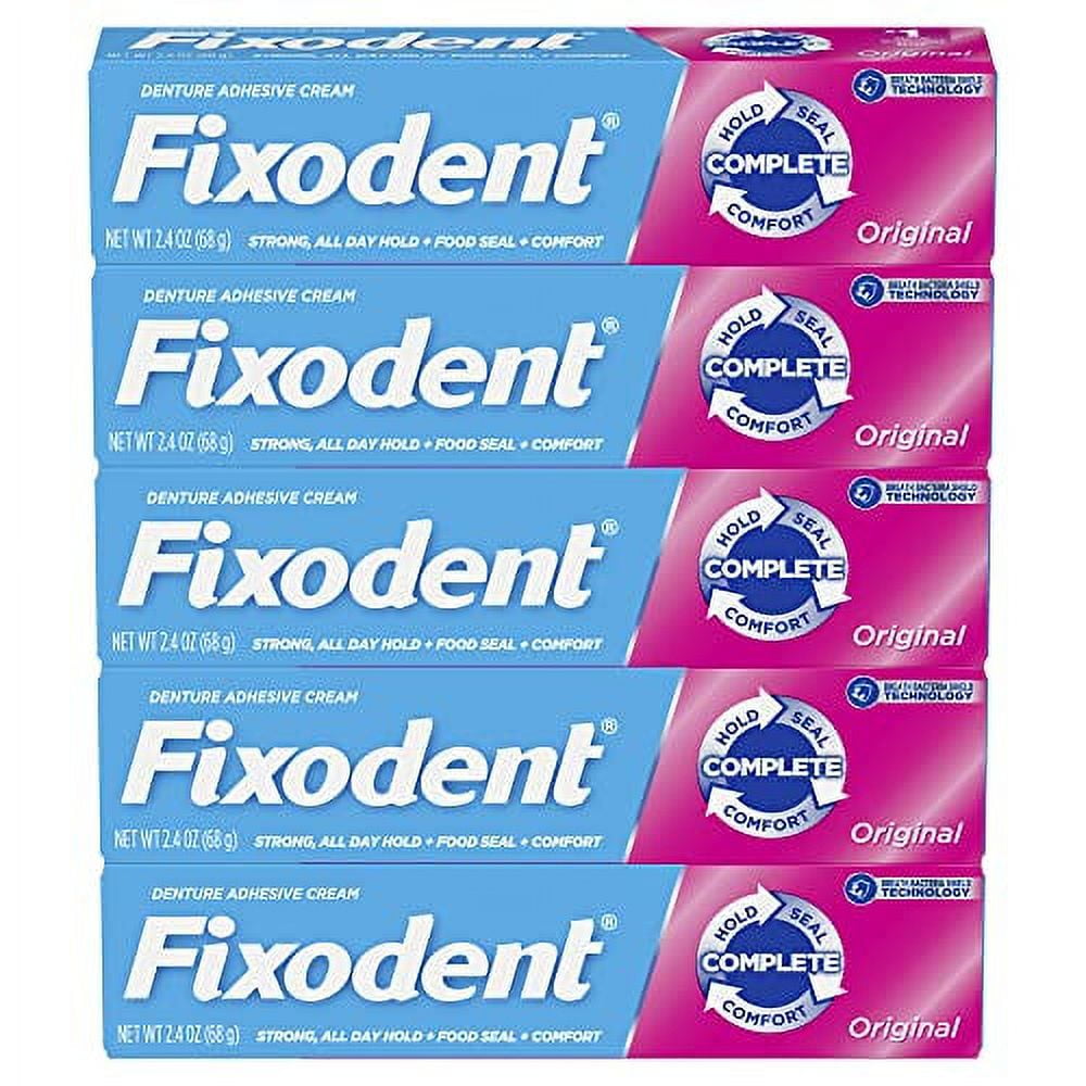 Fixodent Denture Adhesive Cream Original, All Day Hold for Fulls and Partials, 2.4 oz - 5 Pack