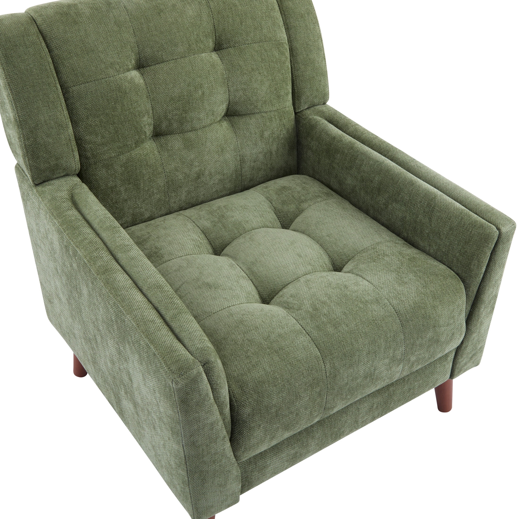 Christopher Knight Home Mid-Century Modern Armchair, Tufted Chenille Upholstery & Rubberwood Legs, Green, Set of 2