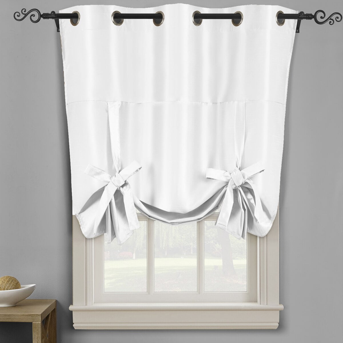 Soho Triple Pass Thermal Insulated Blackout Curtain Top Grommet Tie Up Shade For Small Window 42 W X 63 L White