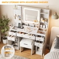 thumbnail image 4 of Vanity Set with Mirror and Lights, Makeup Table with Charging Station,5 Drawers & Storage Shelves, White, 4 of 12