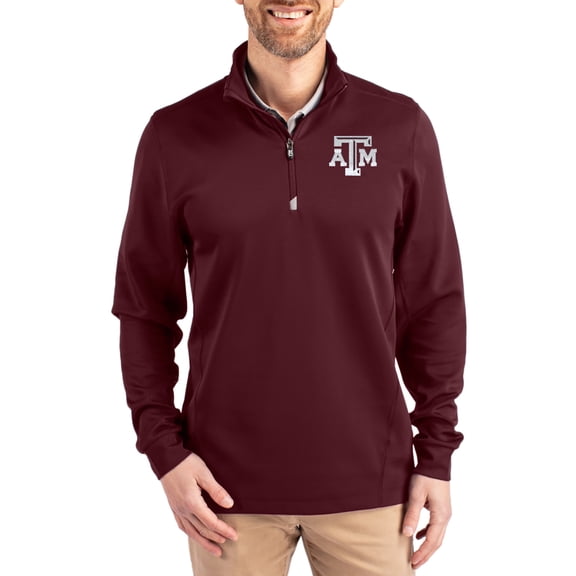 Men's-Cutter & Buck  Maroon Texas A&M Aggies DryTec Traverse Stretch Eco Tri-Blend Quarter-Zip Pullover