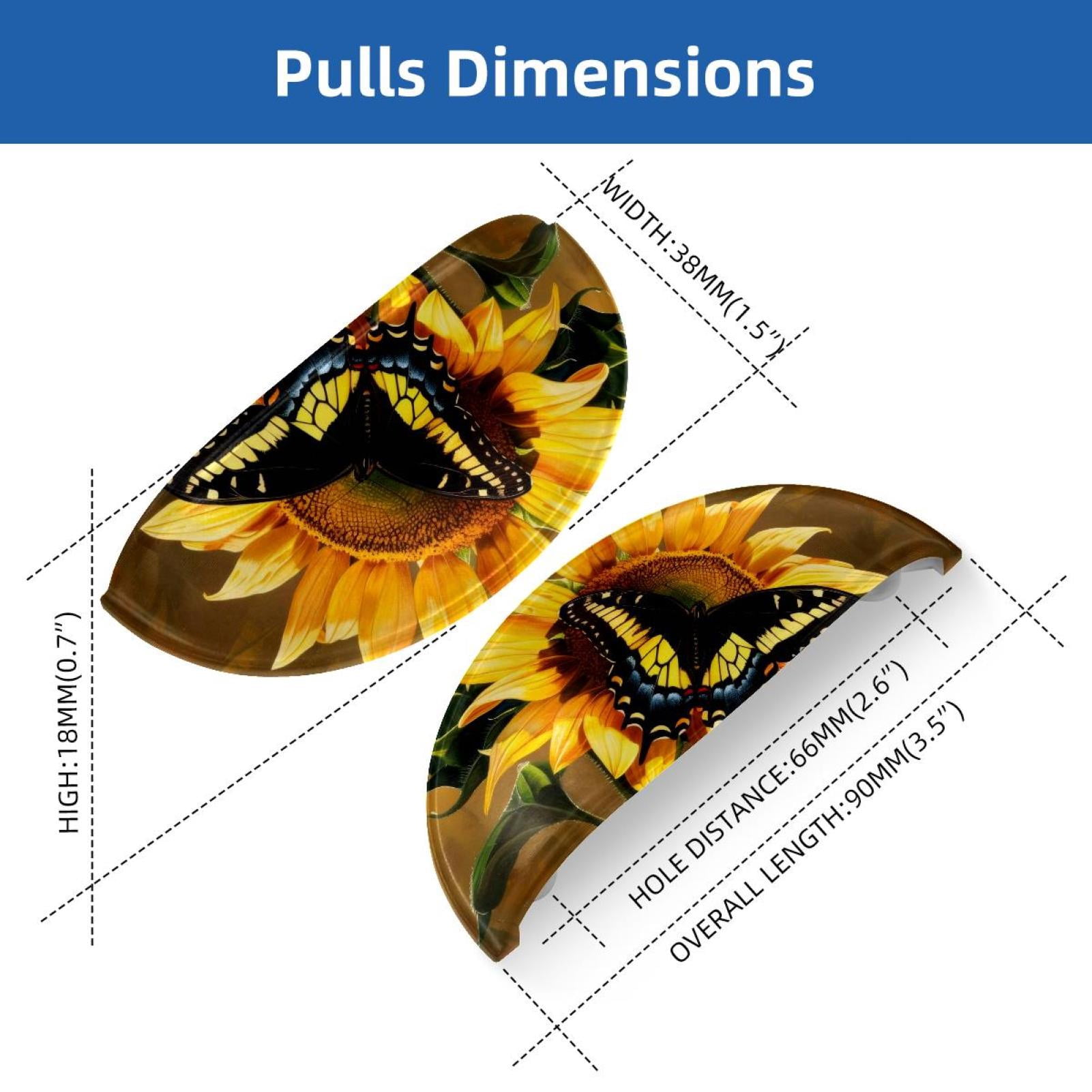 PhooArto 6 Pcs Cup Drawer Pulls, Sunflower Butterfly Painting Shell Shape Handles Cabinet Knobs for Dresser Cupboard Closet Wardrobe with Screws