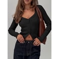 thumbnail image 5 of Women'S Long Sleeve Cardigan Open Front Knit Cropped Sweaters Fall V Neck Button Down Jacket Tops Black S, 5 of 9