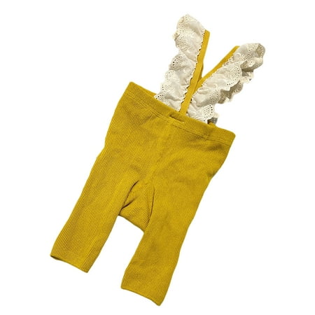 

luethbiezx Kids Baby Girls Romper Lace Embellished Suspender Rib Knit High Stretch Cute Bib Trousers Bottoming Jumpsuit