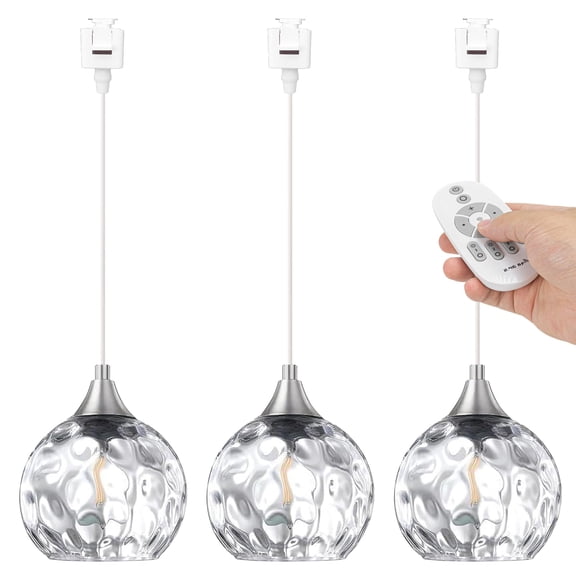 Kiven J-Type track lighting pendants Dimmable,Modern J track pendant lights with Clear Glass Globe,Decorative Track Lighting Fixture for Kitchen Hallway Restaurant Shop(3-Light)