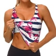 thumbnail image 4 of Kdxio Dark Blue Stripes and Flamingos Print Workout Crop Tank Top for Women Racerback Yoga Tank Tops Athletic Sports Shirts Exercise Undershirts, 4 of 9