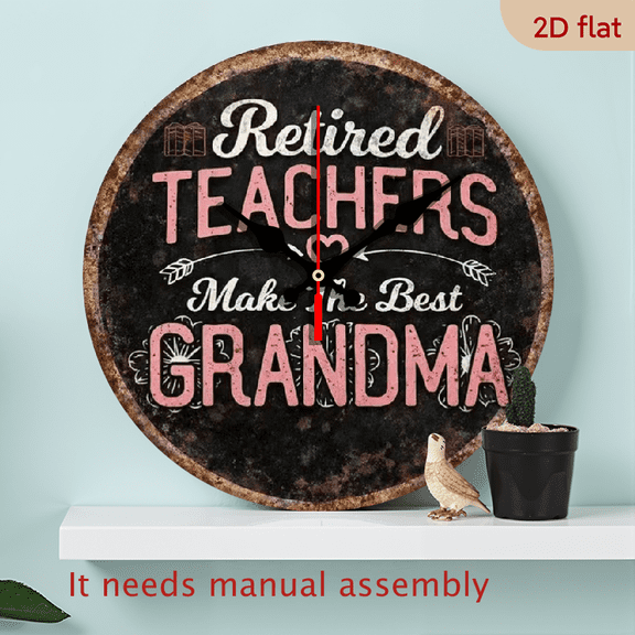 2D Flat, 1pc 8Inch Suitable for Retiring Teacher Grandma Gift - Vintage Wall Plaque _Retired Teacher Makes the Best Grandma_ Quote Sign, Round Decorative Plate for Office Decor - Sentimental Ret