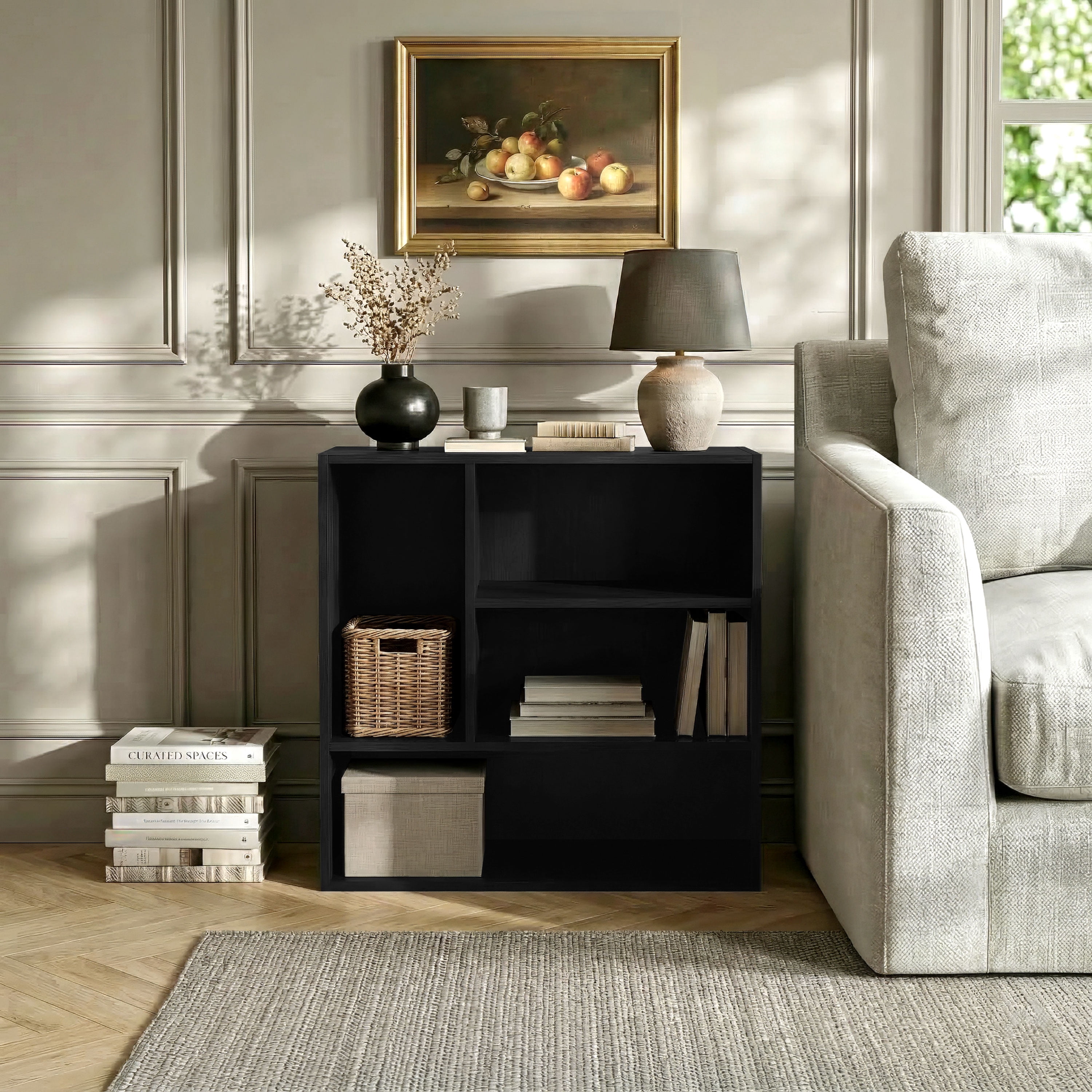 Furniture of America Brooks Stackable 4-Vertical Wood Black Bookcase