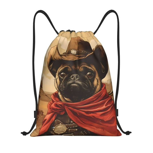 Saiise Western French Bulldog Cowboy Pattern Sports Drawstring Backpack - String Swim Gym Bag with Wet Proof Pocket for Women&Men-Small
