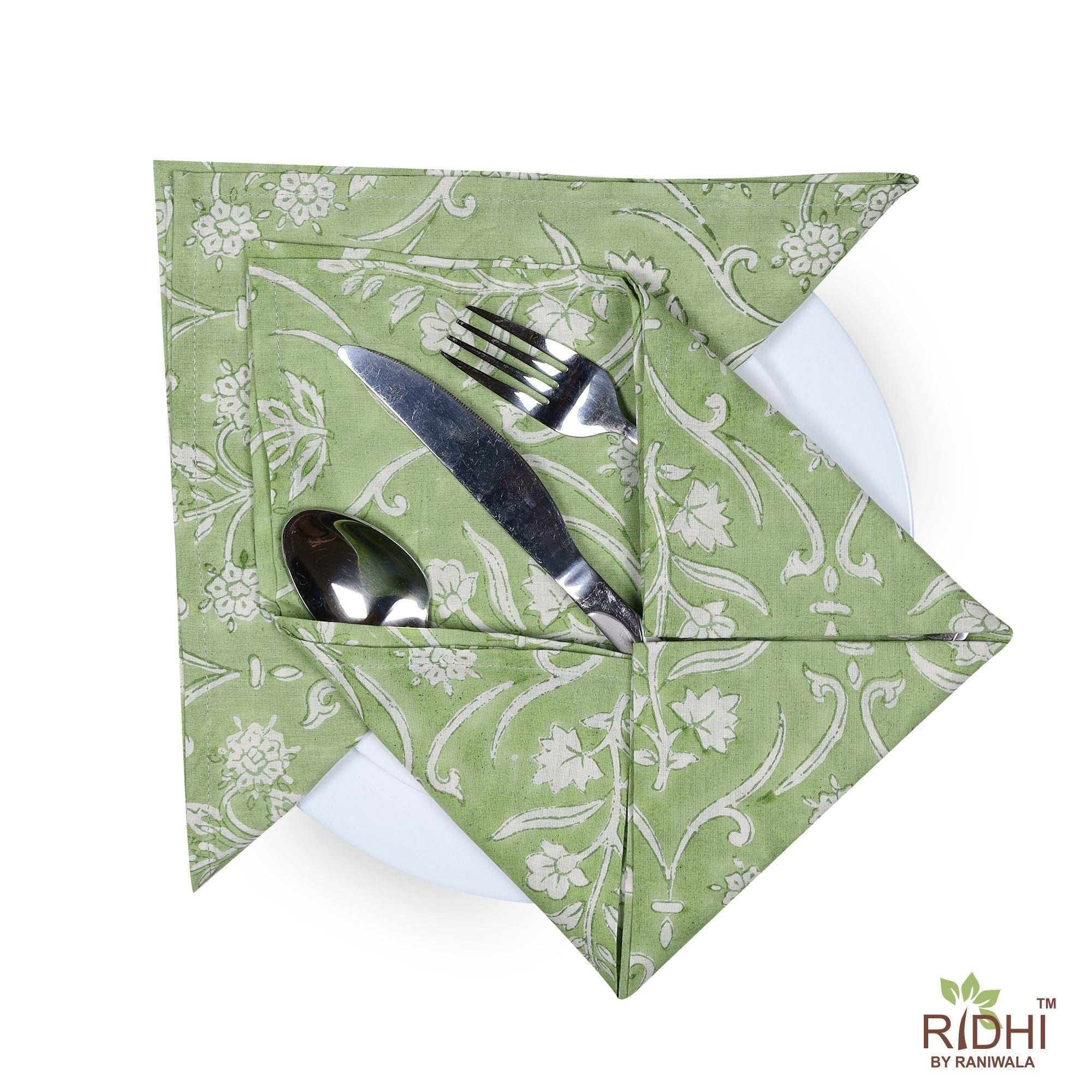 Sage Green and Off White Indian Floral Hand Block Floral Printed Pure ...