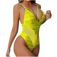 thumbnail image 4 of Sakmal Cheeky Swimsuit Women Sheer One Piece Tummy Control Yellow Swimsuits Deep V-Neck Mesh Swimwear, 4 of 5