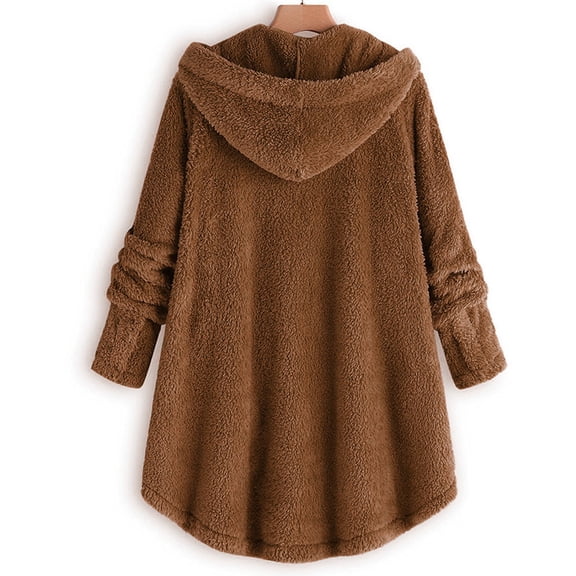 XFLWAM Winter Coats for Women Fuzzy Fleece Jackets Plus Size Hoodies Overcoat Oversized Button Down Outerwear Yellow M