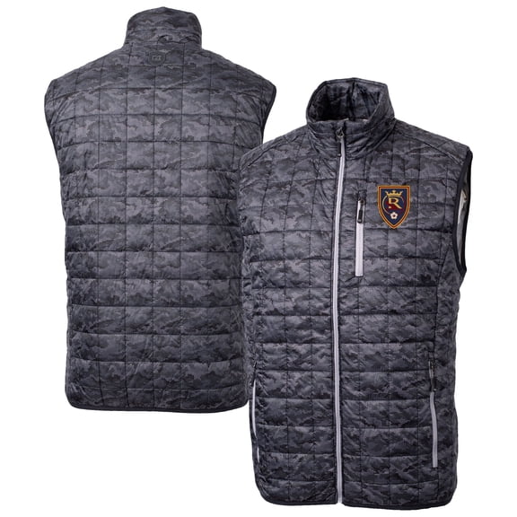Men's-Cutter & Buck  Black Real Salt Lake Rainier PrimaLoft Eco Insulated Full-Zip Printed Puffer Vest