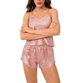 thumbnail image 2 of SwiftWear Women's Lace Backless Satin Pajama Set Valentine's Day Gift Silky Sleepwear Cami & Shorts 2 Piece V-Neck Nightwear​, Pink, 2 of 7