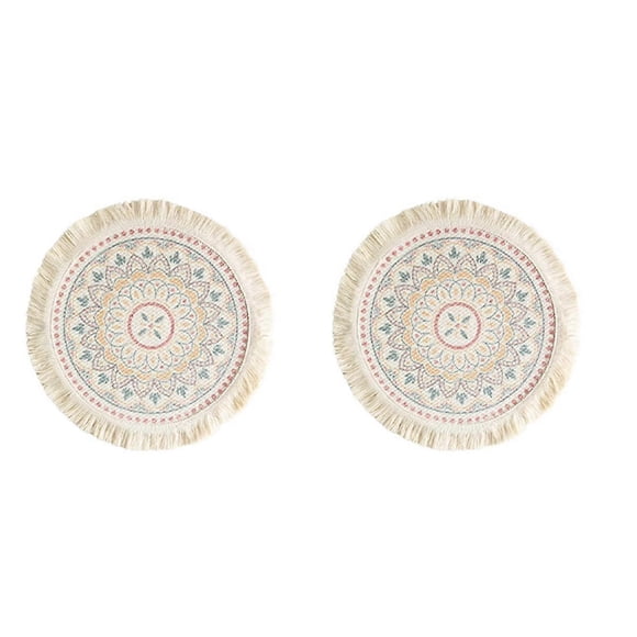 piezas de manteles individuales estampados con borlas bohemias, posavasos estampados para el hogar, aislamiento, forma circular, accesorios para la mesa de la cena, C