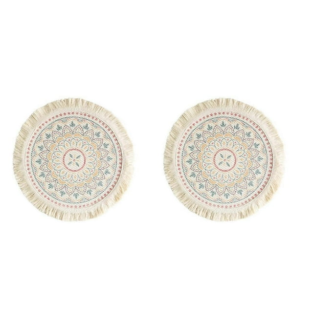 piezas de manteles individuales estampados con borlas bohemias, posavasos estampados para el hogar, aislamiento, forma circular, accesorios para la mesa de la cena, C