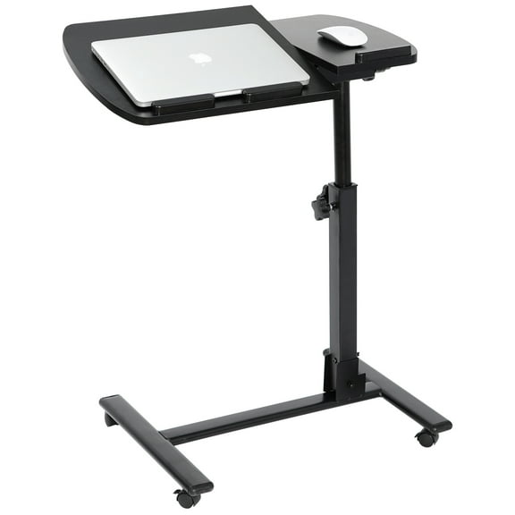 HomGarden Adjustable Mobile Laptop Stand Desk Rolling Cart W/Lockable Casters, Black