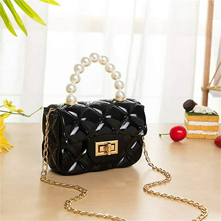 Fashion Small Purse for Little Girls Toddler Kids Cute Pearl Mini Messenger  Bag, black 