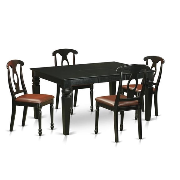 Faux Leather Dining Table Set with 4 Table & 4 Chairs - Black - 5 Piece