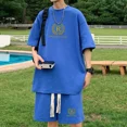 thumbnail image 3 of Traje deportivo Harajuku de verano con diseño de gofres para hombre, conjunto de 2 piezas con parte superior holgada, pantalones cortos informales, ropa deportiva con estampado de marca de moda, traje, 3 of 5