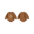 thumbnail image 2 of Raccmtaty Baby Girl Boy Thanksgiving Romper Turkey Embroidery Fleece Crew Neck Long Sleeve Jumpsuit for Fall Winter, 2 of 8