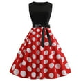 thumbnail image 3 of XIAOCHA Womens Sleeveless V Neck Polka Dot Dress Scalloped Trim Bow Waist Flared Skirt Vintage Retro Party Cocktail Gown, 3 of 5