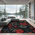 thumbnail image 2 of ODIKA 8'x10' Red Teal Floral Elegance with Timeless Washable Area Rug Intricate Botanical Patterns for Sophisticated Non-Slip Chair-Friendly Mat for Dining Room, Large Office, Lounge, 2 of 7