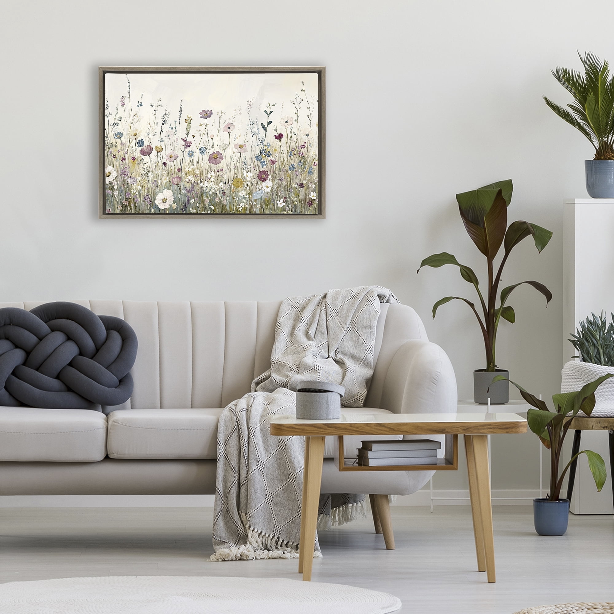 Stupell Industries Spring Blooms Pastoral Meadow Brown Framed Floater Canvas Wall Art, design by Kim Allen