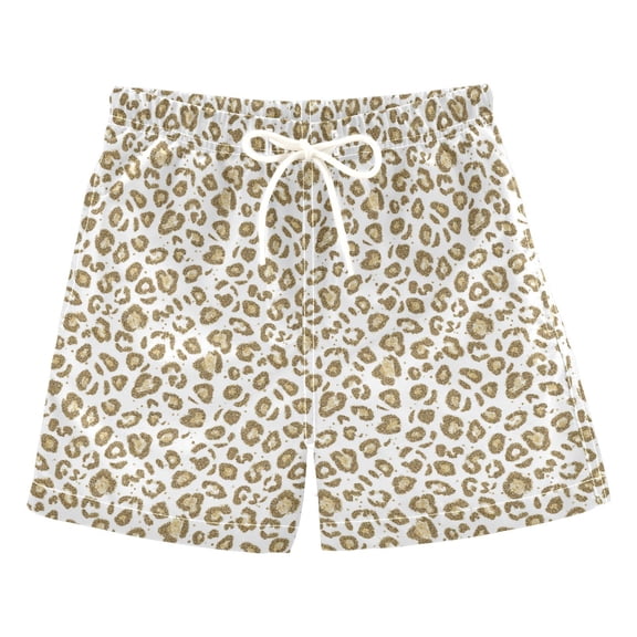 Kids' Beach Pants Comfortable Swim Trunks Gold Leopard Print Pattern Shorts for Pool Vacation and Lounge Wear 2T