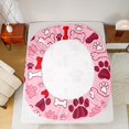 thumbnail image 4 of Manfei Dog Paw Print Fitted Sheet Full, Cute Cartoon Bone Bed Set, Rose Red, 3pcs, 1 Fitted Sheet and 2 Pillowcases, 4 of 6