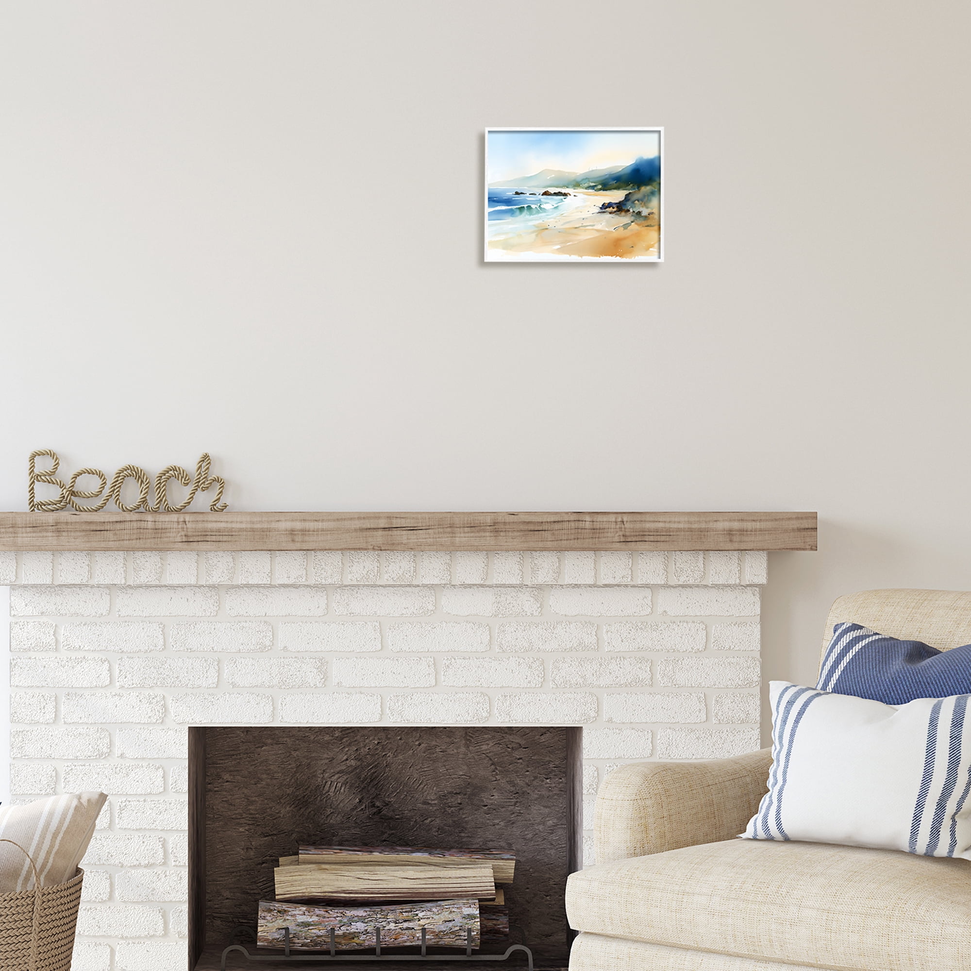 Stupell Industries Abstract Beach Scenery Landscape Painting White Framed Art Print Wall Art, 14 x 11