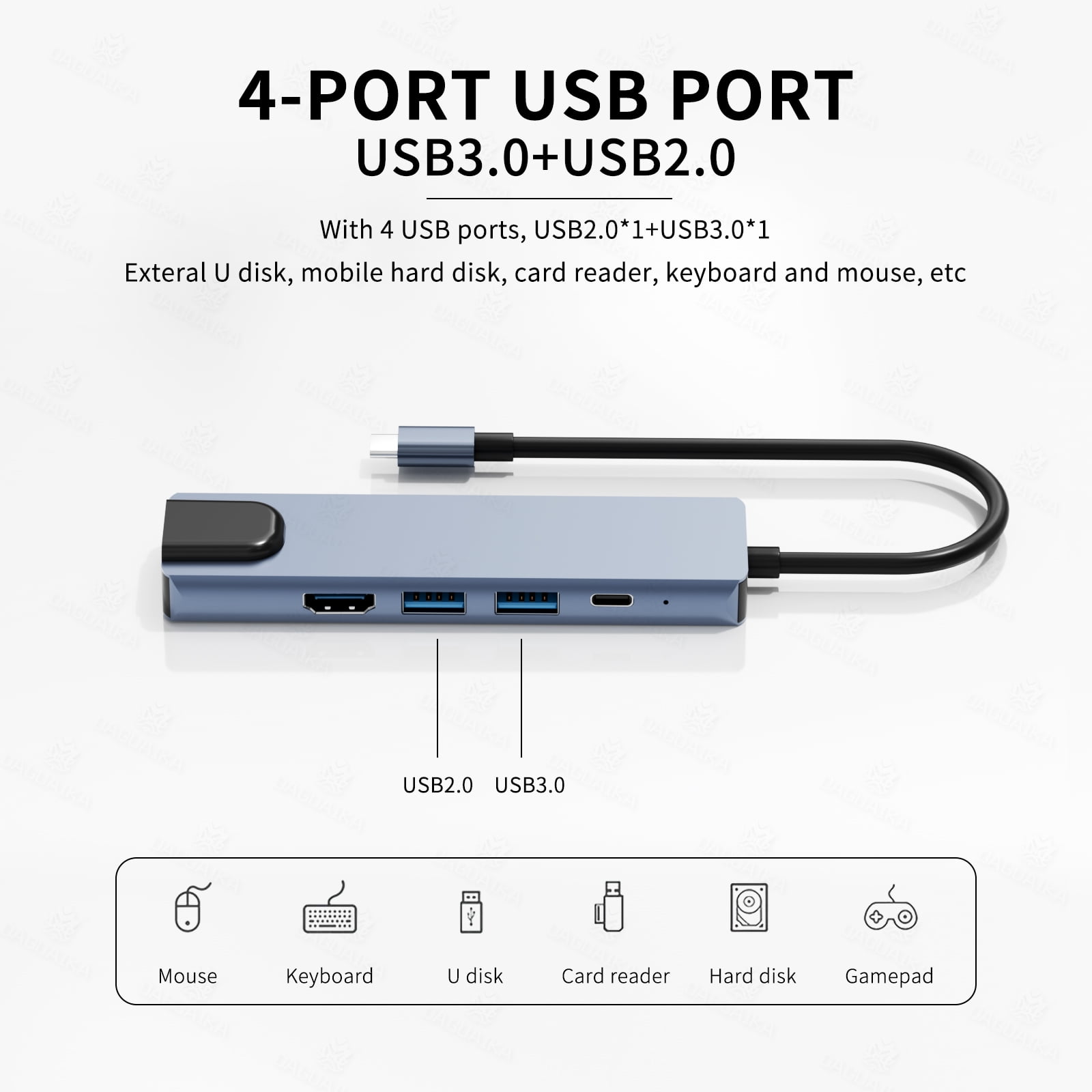 DOONJIEY  5 in 1 USB C HUB 100M RJ45 Ethernet Adapter 4K Type C 3.1 to USB 3.0 USB2.0 PD 100W for MacBook Huawei Sumsang