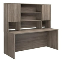 Pemberly Row Engineered Wood 72"x30" Desk with Hutch Bundle in Hudson Elm/Brown