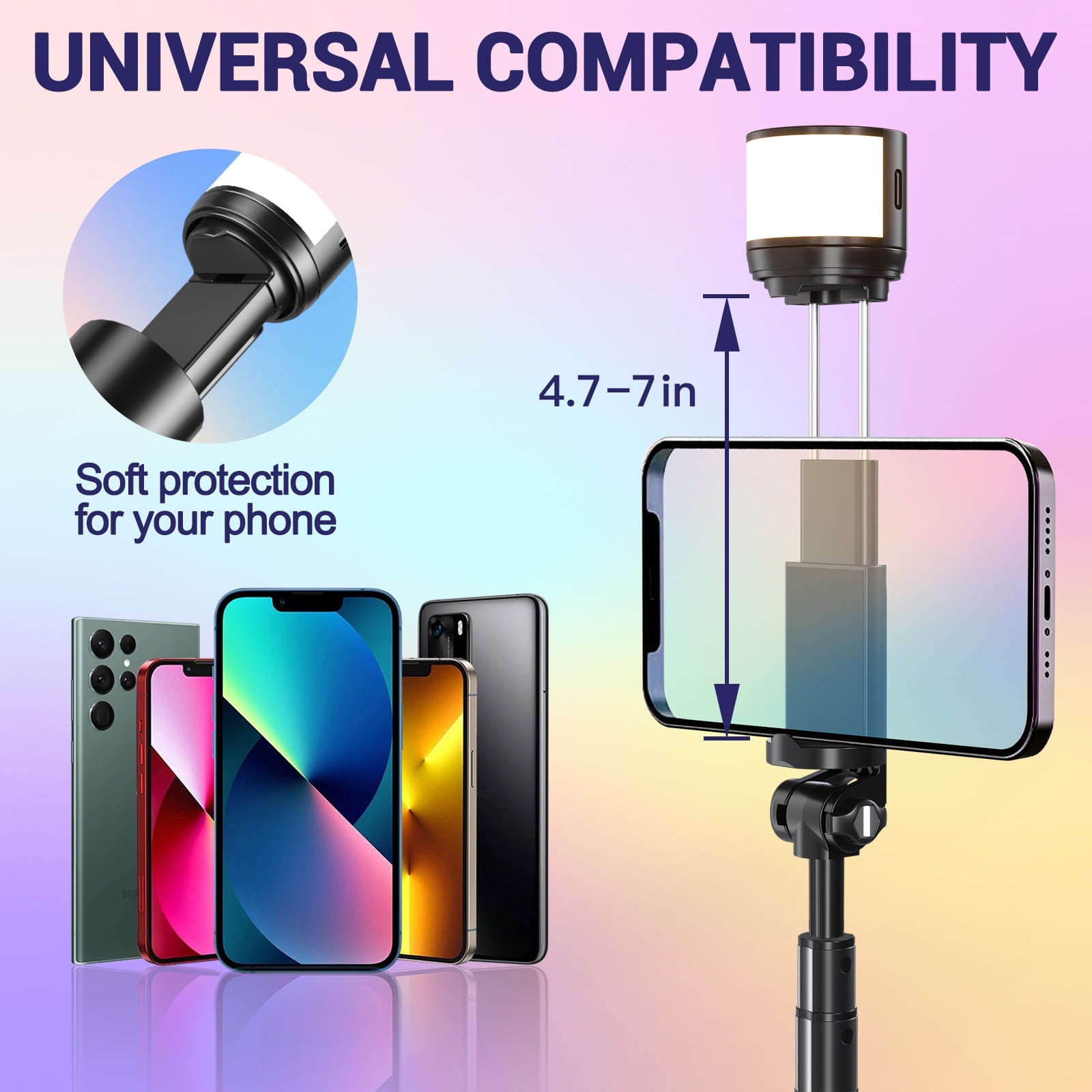 Avoalre 67" Tripod for iPhone with RGB Light, Adjustable Phone Tripod for 4.7"-7",Extendable & Compact Selfie Stick for iPhone/Android